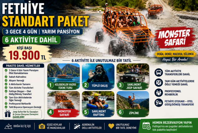 Fethiye Standart Tatil Paketi | 3 Gece 4 Gün Yarım Pansiyon 6 Aktivite Dahi