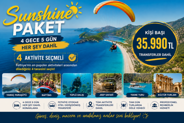 Sunshine Paket 4 Gece 5 Gün Her Şey Dahil – 4 Aktivite Seçmeli