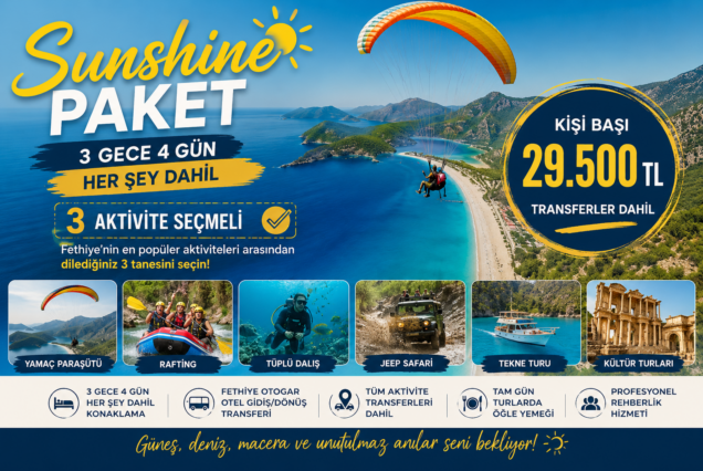 Sunshine Paket – 3 Gece 4 Gün Her Şey Dahil | 3 Aktivite Seçmeli