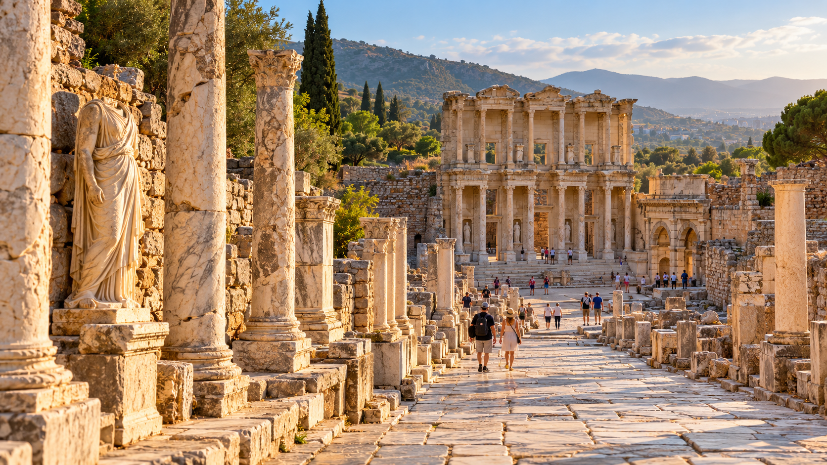 Kuşadası sahilinde gezi teknesi, Ege kıyısı ve liman manzarası